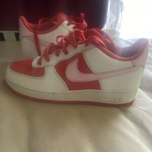 Nike Air Force 1 Red White Pink Unisex Kids Sneakers Leather Upper Size 6.5Y